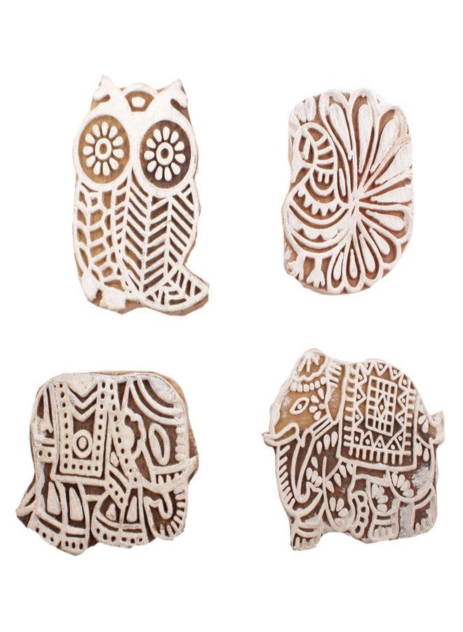 Indian-Shelf Handmade Vocalforlocal Set of 4 New Mix Wooden Printing Block (5.71 cm, Brown) - Image 1
